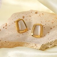 Fashion Square Stainless Steel Ear Studs Gold Plated Inlay Opal Stainless Steel Earrings main image 5