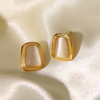 Fashion Square Stainless Steel Ear Studs Gold Plated Inlay Opal Stainless Steel Earrings main image 4