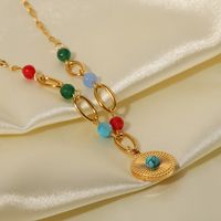 Fashion Round Stainless Steel Pendant Necklace Gold Plated Inlay Turquoise Stainless Steel Necklaces main image 2