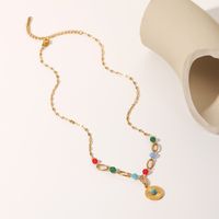 Fashion Round Stainless Steel Pendant Necklace Gold Plated Inlay Turquoise Stainless Steel Necklaces main image 3