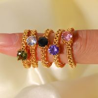 Fashion Solid Color Stainless Steel Open Ring Gold Plated Inlay Zircon Stainless Steel Rings main image 2