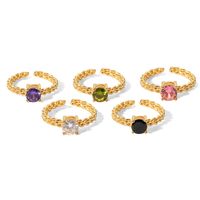 Fashion Solid Color Stainless Steel Open Ring Gold Plated Inlay Zircon Stainless Steel Rings main image 5