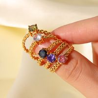 Fashion Solid Color Stainless Steel Open Ring Gold Plated Inlay Zircon Stainless Steel Rings main image 4