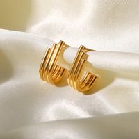 Fashion U Shape Stainless Steel Ear Studs Gold Plated Stainless Steel Earrings main image 2