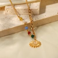 Fashion Sun Stainless Steel Pendant Necklace Gold Plated Inlay Opal Stainless Steel Necklaces main image 7