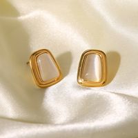 Fashion Square Stainless Steel Ear Studs Gold Plated Inlay Opal Stainless Steel Earrings main image 1