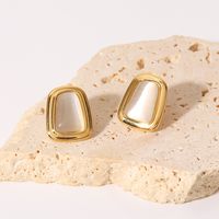 Fashion Square Stainless Steel Ear Studs Gold Plated Inlay Opal Stainless Steel Earrings main image 3