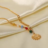Fashion Sun Stainless Steel Pendant Necklace Gold Plated Inlay Opal Stainless Steel Necklaces main image 6