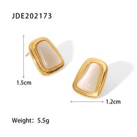 Fashion Square Stainless Steel Ear Studs Gold Plated Inlay Opal Stainless Steel Earrings sku image 1