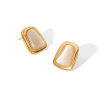 Fashion Square Stainless Steel Ear Studs Gold Plated Inlay Opal Stainless Steel Earrings main image 2