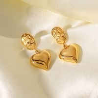 Fashion Heart Shape Stainless Steel Drop Earrings Gold Plated Stainless Steel Earrings main image 2