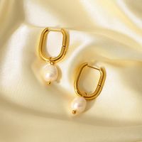 Elegant U Shape Stainless Steel Drop Earrings Pearl Gold Plated Stainless Steel Earrings main image 5