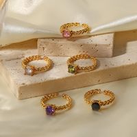 Fashion Solid Color Stainless Steel Open Ring Gold Plated Inlay Zircon Stainless Steel Rings main image 3