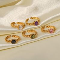 Fashion Solid Color Stainless Steel Open Ring Gold Plated Inlay Zircon Stainless Steel Rings main image 1