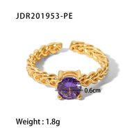 Fashion Solid Color Stainless Steel Open Ring Gold Plated Inlay Zircon Stainless Steel Rings sku image 3