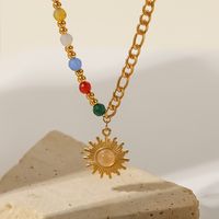 Fashion Sun Stainless Steel Pendant Necklace Gold Plated Inlay Opal Stainless Steel Necklaces main image 3