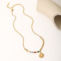 Fashion Sun Stainless Steel Pendant Necklace Gold Plated Inlay Opal Stainless Steel Necklaces main image 5
