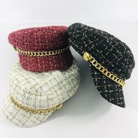Women's Fashion Plaid Chain Curved Eaves Beret Hat main image 1