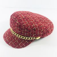 Women's Fashion Plaid Chain Curved Eaves Beret Hat main image 4