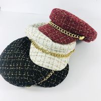 Women's Fashion Plaid Chain Curved Eaves Beret Hat main image 6