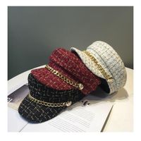 Women's Fashion Lattice Chain Curved Eaves Beret Hat main image 6