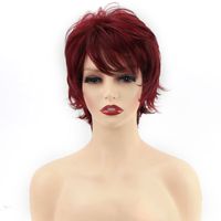Women's Fashion Wine Red Casual High Temperature Wire Side Fringe Short Curly Hair Wigs sku image 1
