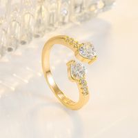 Simple Style Heart Shape Copper Open Ring Plating Zircon Copper Rings main image 1