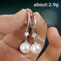 Sweet Geometric Imitation Pearl Copper Earrings Plating Rhinestones Copper Earrings main image 4