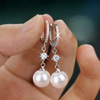 Sweet Geometric Imitation Pearl Copper Earrings Plating Rhinestones Copper Earrings main image 3