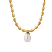 Mode Einfarbig Titan Stahl Halskette Inlay Künstliche Perlen Edelstahl Halsketten main image 3