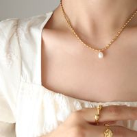 Mode Einfarbig Titan Stahl Halskette Inlay Künstliche Perlen Edelstahl Halsketten sku image 1