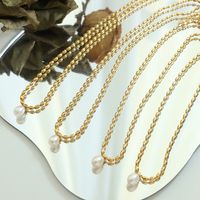 Mode Einfarbig Titan Stahl Halskette Inlay Künstliche Perlen Edelstahl Halsketten main image 5