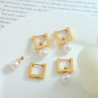 French Style Square Titanium Steel Drop Earrings Inlay Artificial Pearls Stainless Steel Earrings main image 5