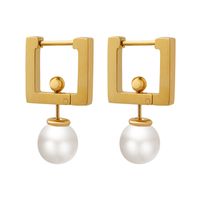 French Style Square Titanium Steel Drop Earrings Inlay Artificial Pearls Stainless Steel Earrings main image 3