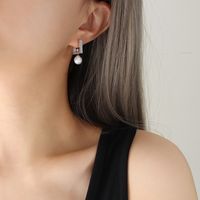 À La Française Carré Acier Au Titane Boucles D'oreilles Incruster Perles Artificielles Boucles D'oreilles En Acier Inoxydable sku image 3