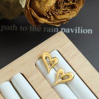 Simple Style Heart Shape Titanium Steel Ear Studs Hollow Out Stainless Steel Earrings main image 4