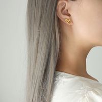 Simple Style Heart Shape Titanium Steel Ear Studs Hollow Out Stainless Steel Earrings sku image 1