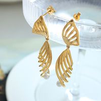 Fashion Solid Color Titanium Steel Drop Earrings Inlay Artificial Pearls Stainless Steel Earrings main image 4