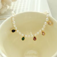 Fashion Water Droplets Titanium Steel Choker Pearl Inlay Artificial Crystal Stainless Steel Necklaces main image 5