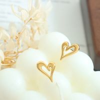 Simple Style Heart Shape Titanium Steel Ear Studs Hollow Out Stainless Steel Earrings main image 6
