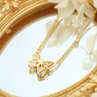 Retro Butterfly Titanium Steel Necklace Plating Zircon Stainless Steel Necklaces main image 4