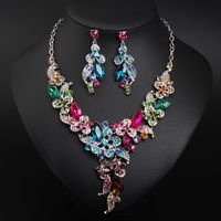 Glam Fashion Flower Artificial Crystal Alloy Inlaid Crystal Artificial Rhinestones Earrings Necklace Jewelry Set sku image 3