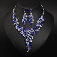 Glam Fashion Flower Artificial Crystal Alloy Inlaid Crystal Artificial Rhinestones Earrings Necklace Jewelry Set sku image 2