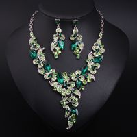 Glam Fashion Flower Artificial Crystal Alloy Inlaid Crystal Artificial Rhinestones Earrings Necklace Jewelry Set sku image 1