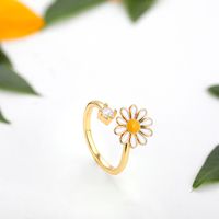 Simple Style Daisy Copper Open Ring Gold Plated Zircon Copper Rings 1 Piece sku image 1