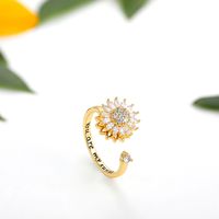 Simple Style Daisy Copper Open Ring Gold Plated Zircon Copper Rings 1 Piece sku image 2