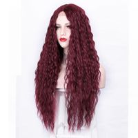 Women's Fashion Wine Red Party High Temperature Wire Centre Parting Long Curly Hair Wigs main image 4