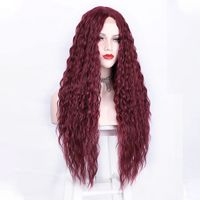 Women's Fashion Wine Red Party High Temperature Wire Centre Parting Long Curly Hair Wigs main image 3