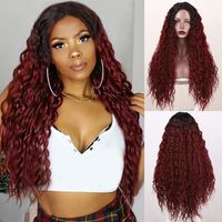Women's Fashion Wine Red Party High Temperature Wire Centre Parting Long Curly Hair Wigs main image 6