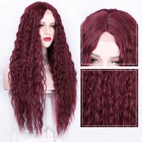 Women's Fashion Wine Red Party High Temperature Wire Centre Parting Long Curly Hair Wigs main image 5